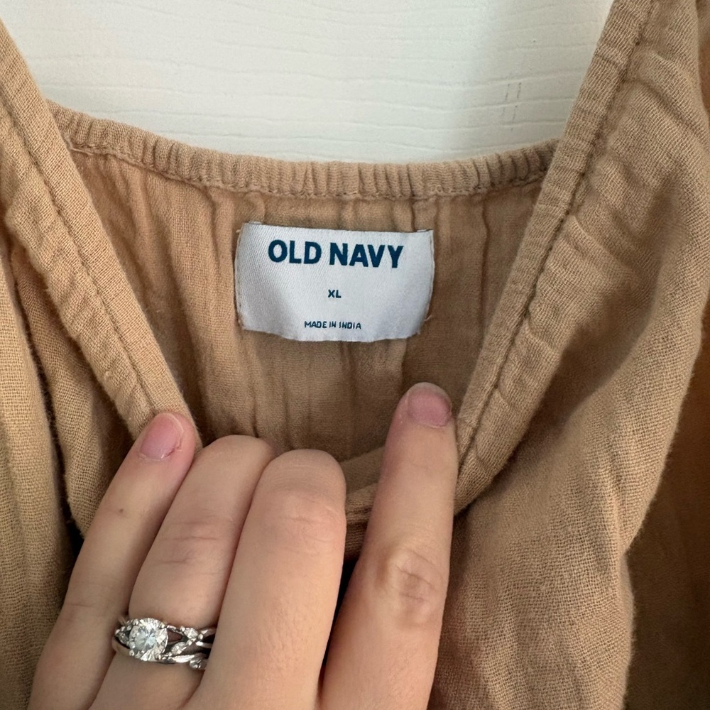Old Navy Waist Defined Tiered Smocked Midi Dress Beige XL - Picture 4 of 6